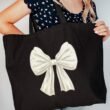 Ivory Coquette Bow Canvas Jumbo Tote