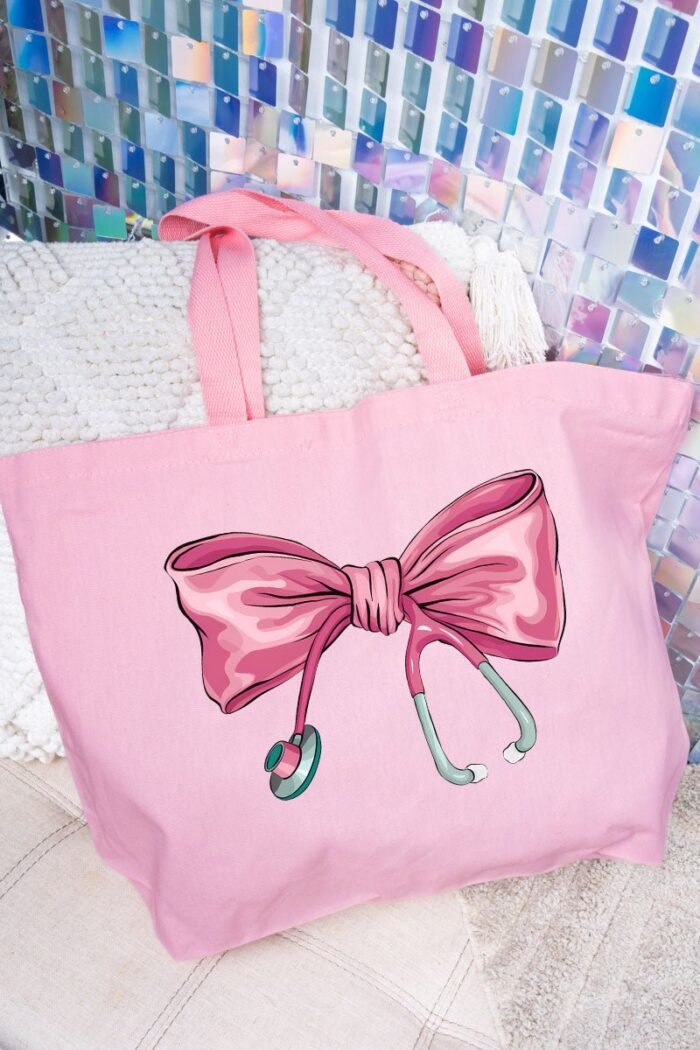 hpvjit-q600-black-stethoscopebow-hpv-287465.jpg Stethoscope Bow Canvas Jumbo Tote