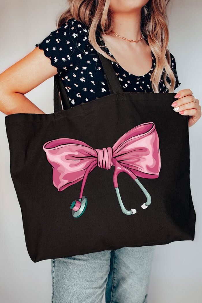 hpvjit-q600-black-stethoscopebow-hpv-902599.jpg Stethoscope Bow Canvas Jumbo Tote
