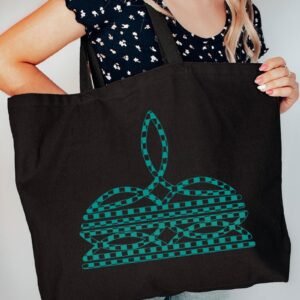 Turquoise Checkered Boot Stitch Canvas Jumbo Tote