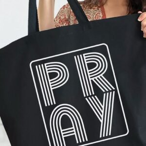 White Retro Style Pray Canvas Jumbo Tote