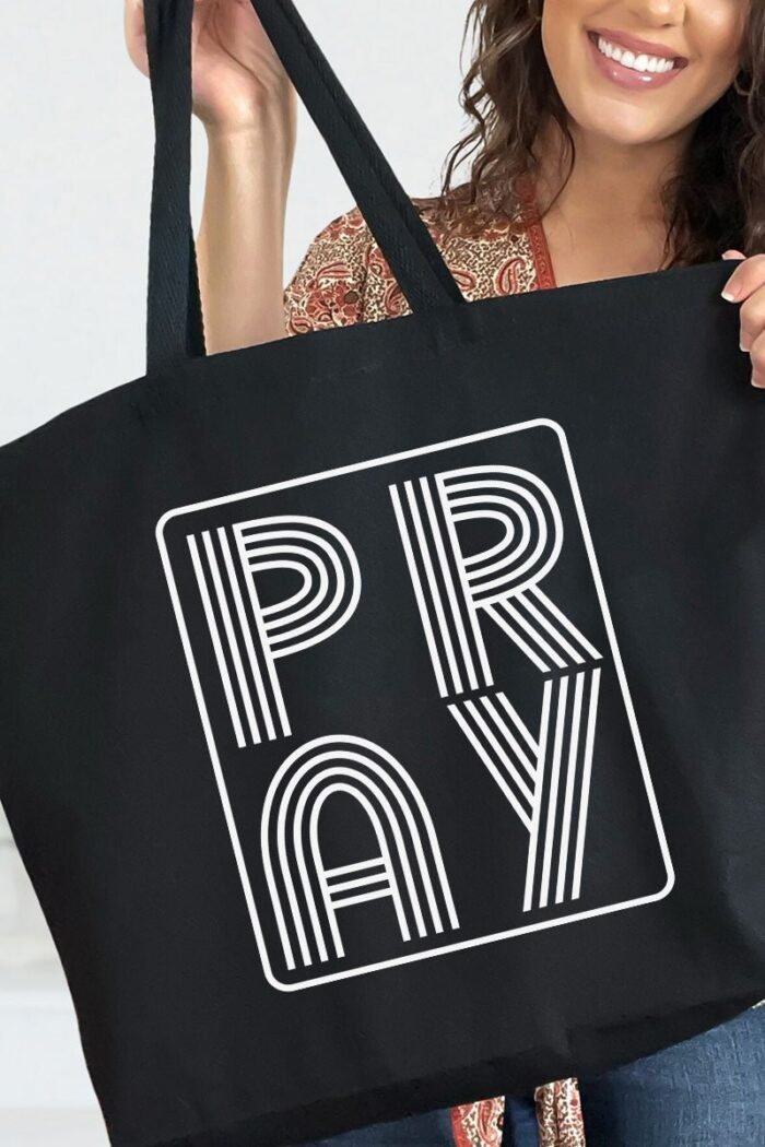 hpvjit-q600-black-whiteretrostylepray-hpv-321201.jpg White Retro Style Pray Canvas Jumbo Tote