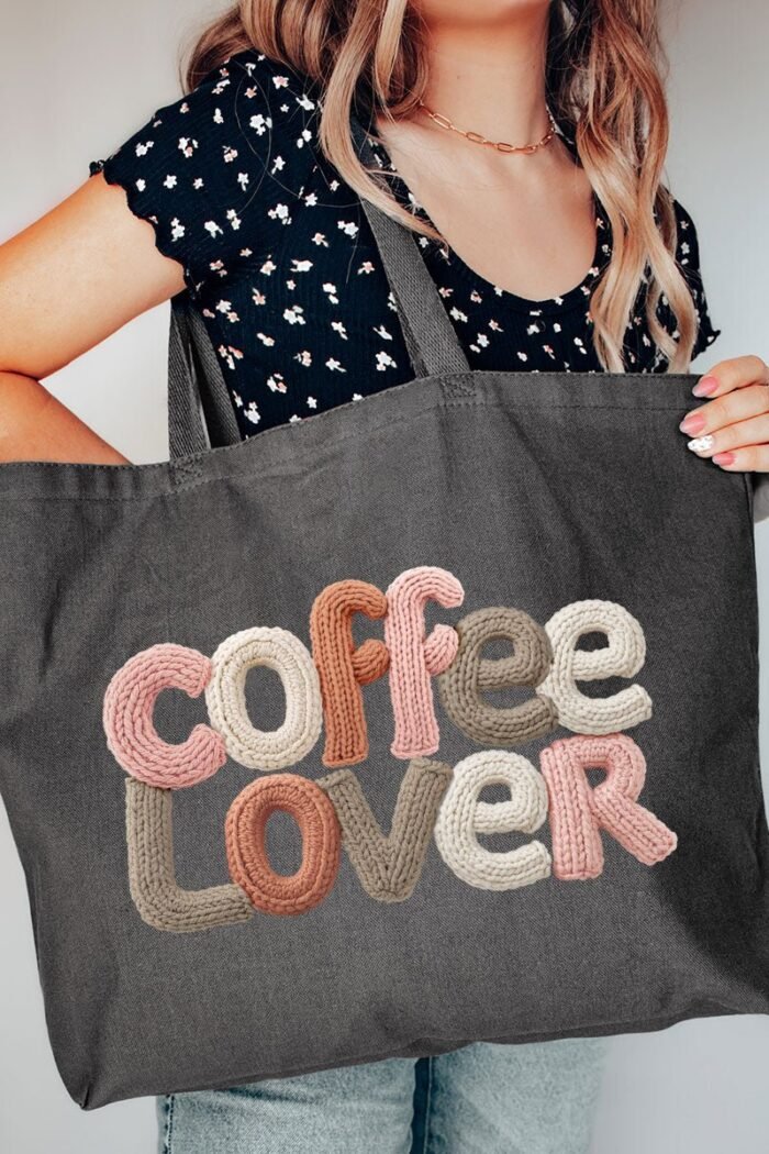 Faux Yarn Coffee Lover Canvas Jumbo Tote