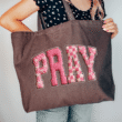 Pink Faux Yarn Coquette Pray Canvas Jumbo Tote