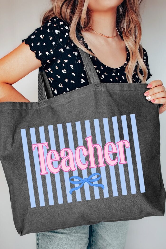 Teacher Striped Canvas Jumbo Tote