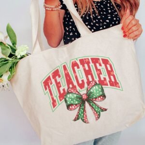 Arched Red And Green Teacher Canvas Jumbo Tote