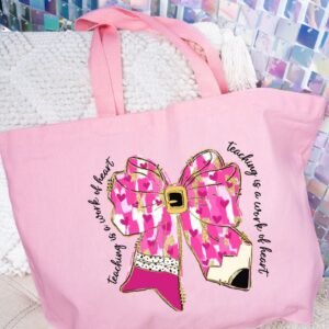 Brushed Teaching Is A Work Of Heart Canvas Jumbo Tote