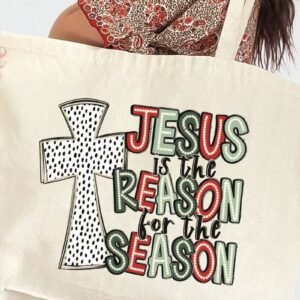 Cross Jesus Is The Reason For The Season Canvas Jumbo Tote