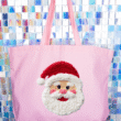 Faux Yarn Stitched With Cheer Santa Canvas Jumbo Tote