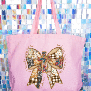 God Is Within Her Patchwork Bow Canvas Jumbo Tote