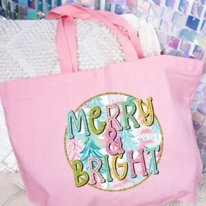 Pastel Merry And Bright Canvas Jumbo Tote