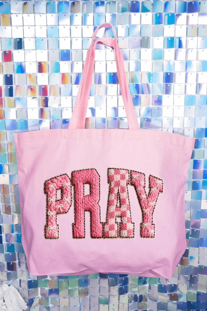 Pink Faux Yarn Coquette Pray Canvas Jumbo Tote