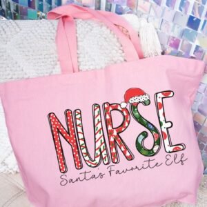 Santa's Favorite Elf Nurse Canvas Jumbo Tote