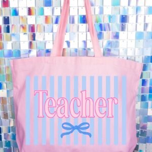 Teacher Striped Canvas Jumbo Tote