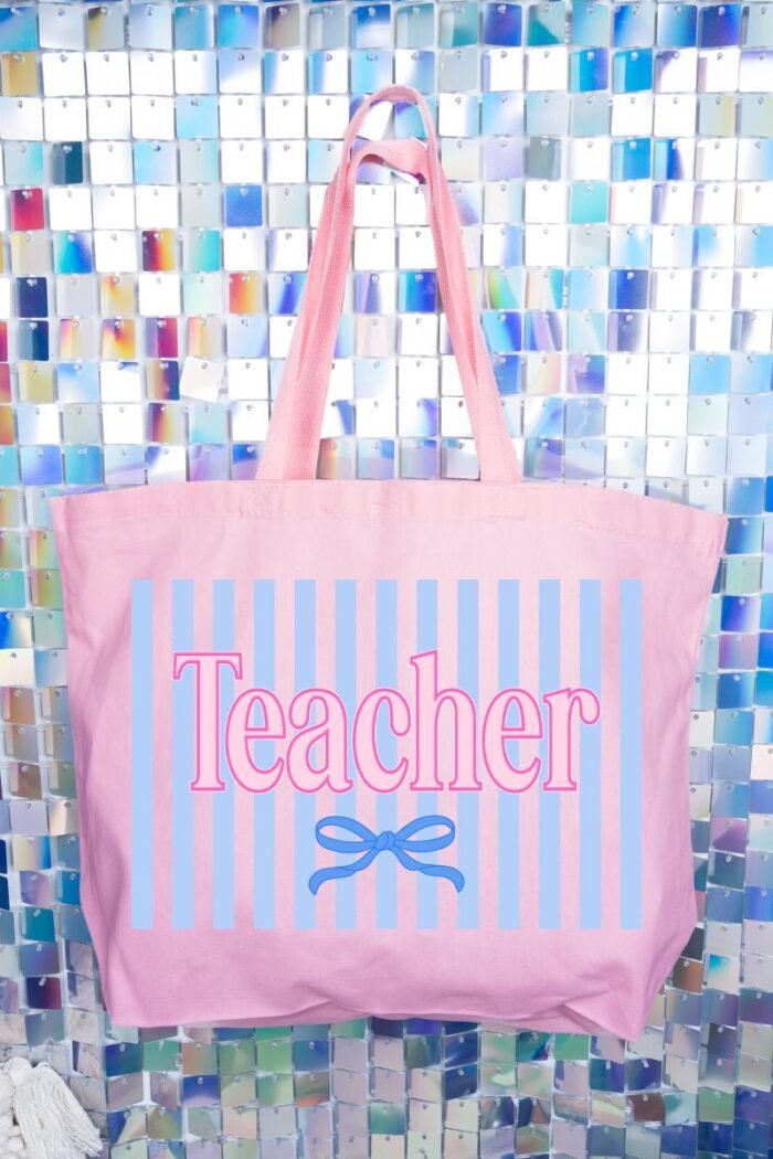 Teacher Striped Canvas Jumbo Tote