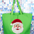 Faux Yarn Stitched With Cheer Santa Canvas Jumbo Tote