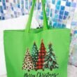 Mixed Print Trees Merry Christmas Canvas Jumbo Tote