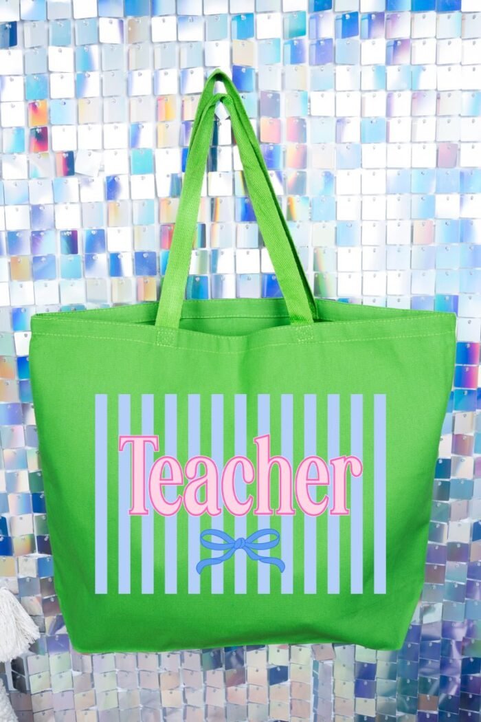 Teacher Striped Canvas Jumbo Tote