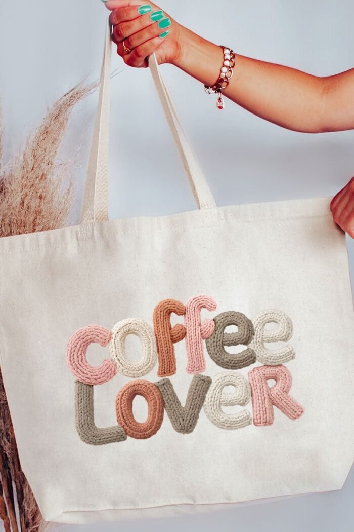 Faux Yarn Coffee Lover Canvas Jumbo Tote