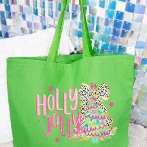 Holly Jolly Christmas Tree Canvas Jumbo Tote