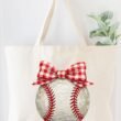 Painted Baseball Bow Canvas Jumbo Tote