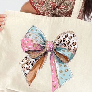 Pastel Leopard Bow Canvas Jumbo Tote