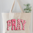 Pink Faux Yarn Coquette Pray Canvas Jumbo Tote