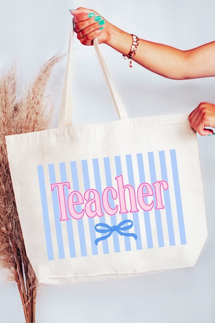 Teacher Striped Canvas Jumbo Tote