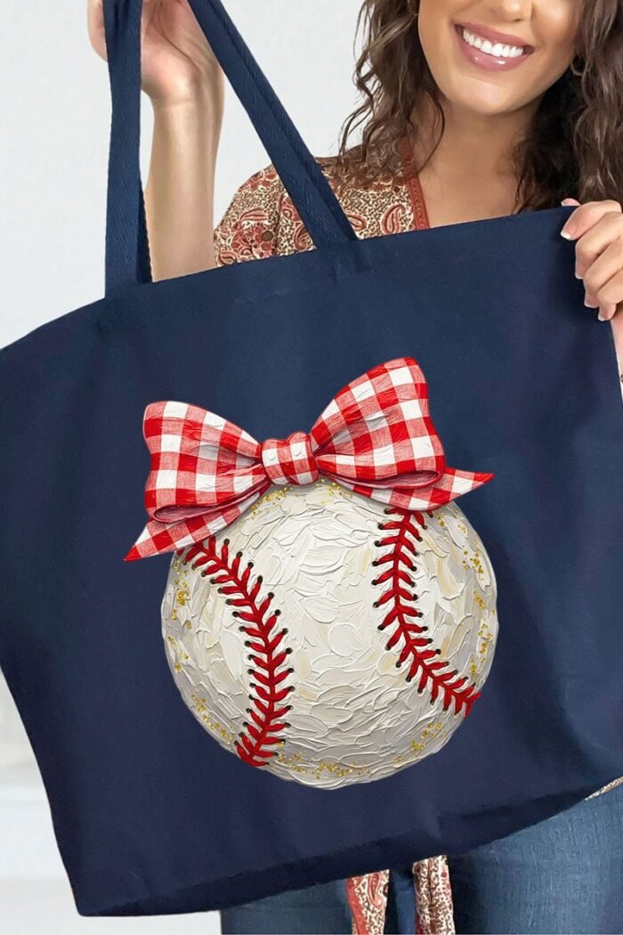 Painted Baseball Bow Canvas Jumbo Tote