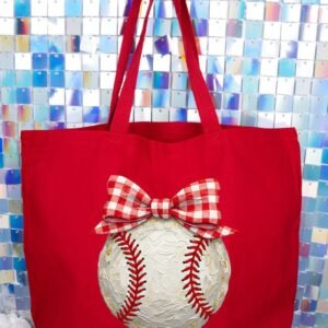 Painted Baseball Bow Canvas Jumbo Tote