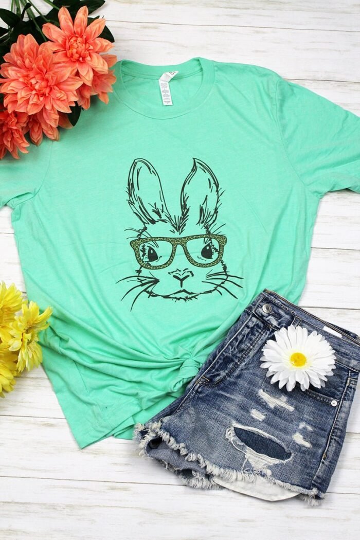 Bunny With Glasses Leopard Tri-Blend Short Sleeve Tee