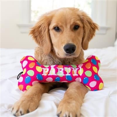 Party Time Bone Dog Toy Pink - Small