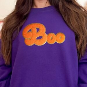 BOO Large Chenille Patch Unisex NuBlend Crew Sweatshirt