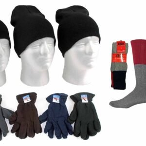 v374300832_s.jpg Adult Beanie Knit Hats, Men's Fleece Gloves, & Men's Thermal Socks Combo