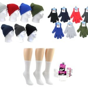 v374300896_s.jpg Adult Knit Cuffed Hat, Adult Magic Gloves, & Women's White Crew Socks