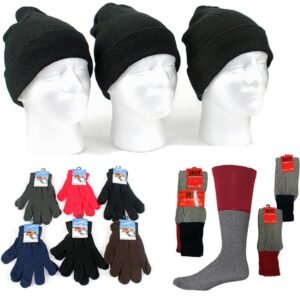 v374300906_s.jpg Adult Cuffed Knit Hats, Adult Magic Gloves, And Thermal Socks Combo