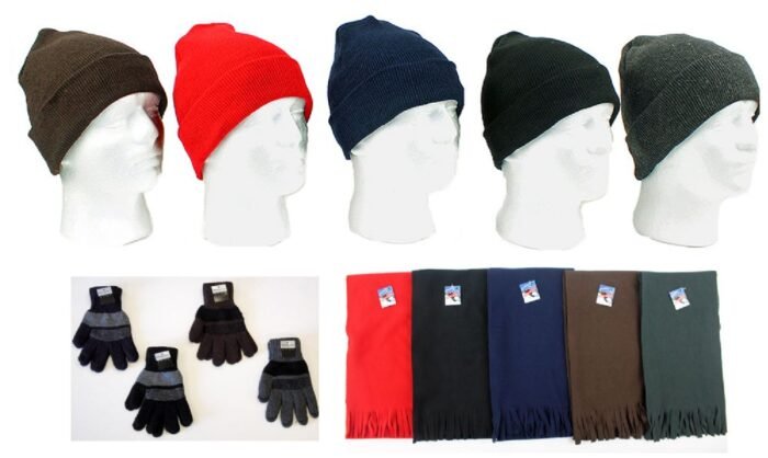 Cuffed Winter Knit Hats, Men's Knit Gloves, And Assorted Scarves