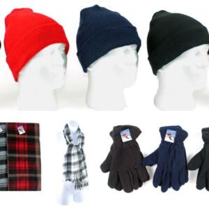 v374300962_s.jpg Cuffed Winter Hats, Fleece Gloves, And Checkered Scarves Combo Packs