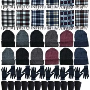 Winter Bundle Care Kit For Men, 4 Piece - Hats Gloves Beanie Fleece Scarf Set In Assorted Colors
