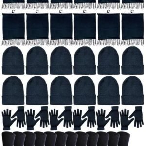 Winter Bundle Care Kit For Woman, 4 Piece - Hats Gloves Beanie Fleece Scarf Set In Solid Black